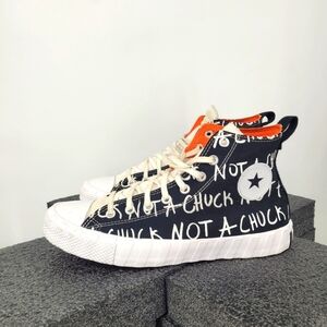 Converse Black White High-Top Sneakers with Orange Accents